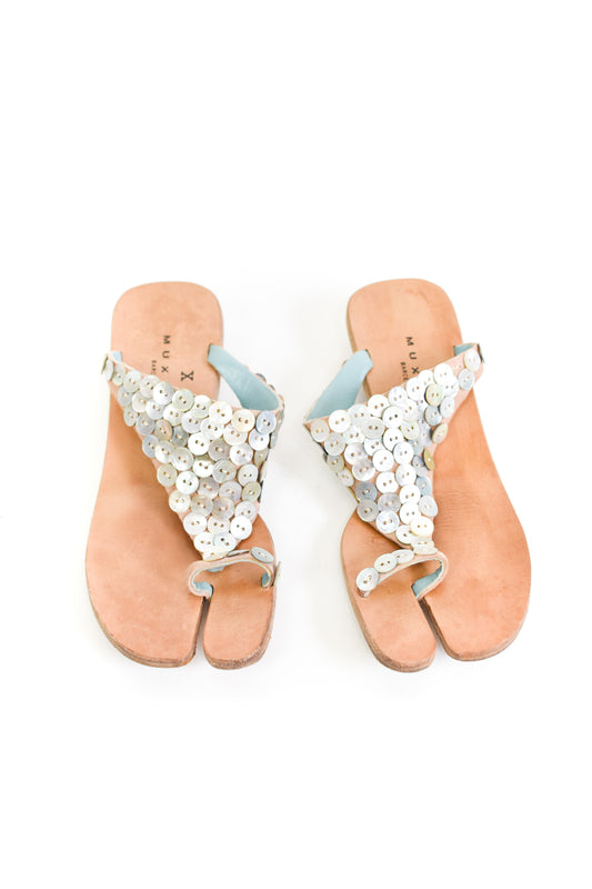 Mother of pearl tabi sandals